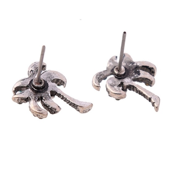 COCONUT PALM TREE PEARL RHINESTONE EARRINGS - Picture 6 of 7